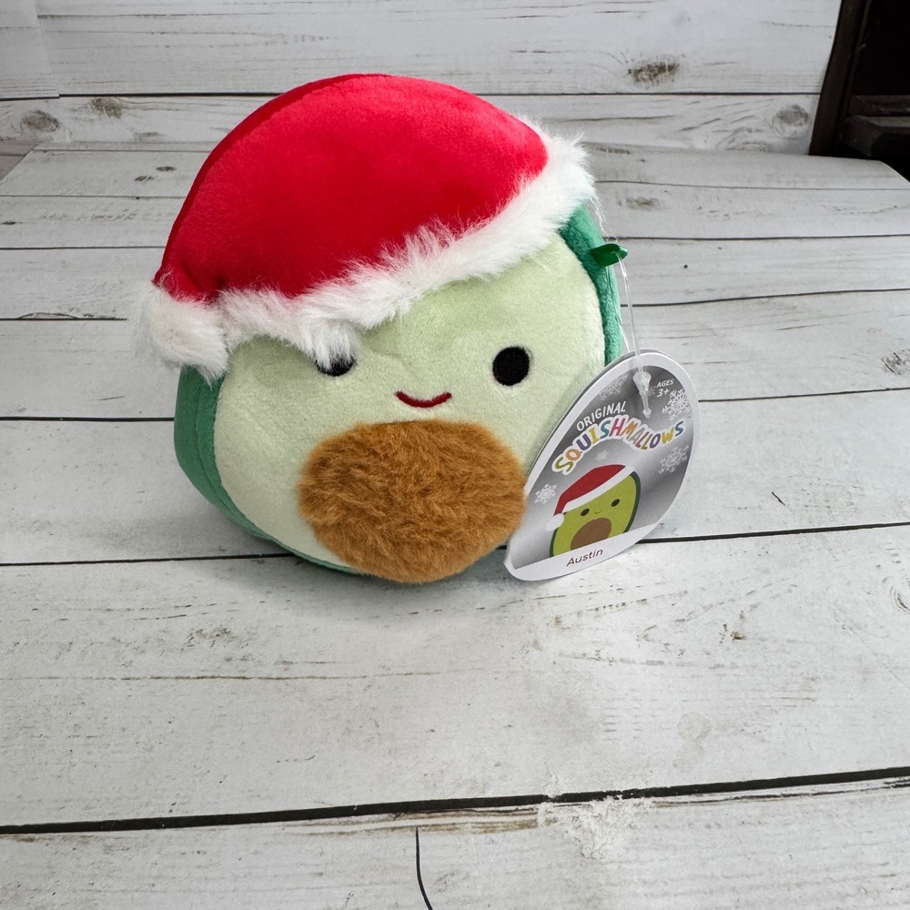 Squishmallowsβ Austin Avocado Christmas Plush 4.5" Santa Hat Kellytoy NWT